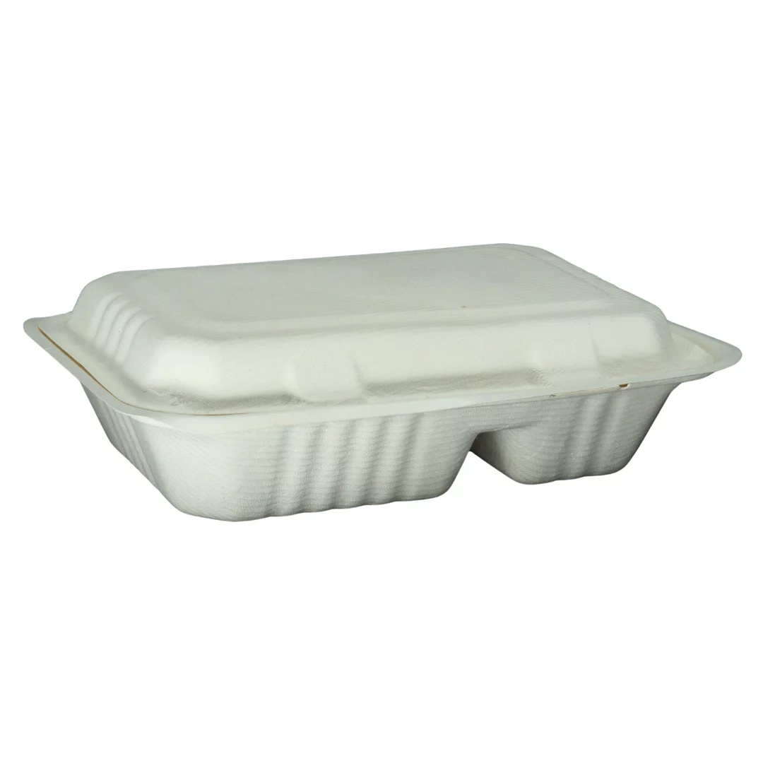 Double Compartment Clamshell | 1000ml | White | Sugarcane