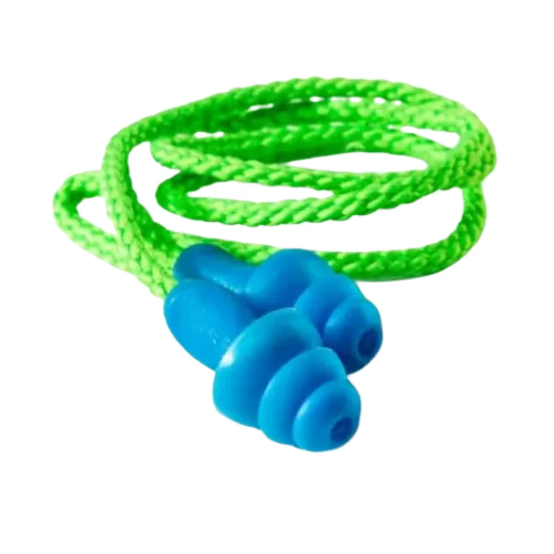 Blue Mushroom Re-Usable Earplug Green Cord