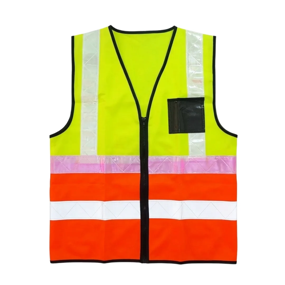 Lime/Orange Reflective Vest Zip ID White PVC Tape