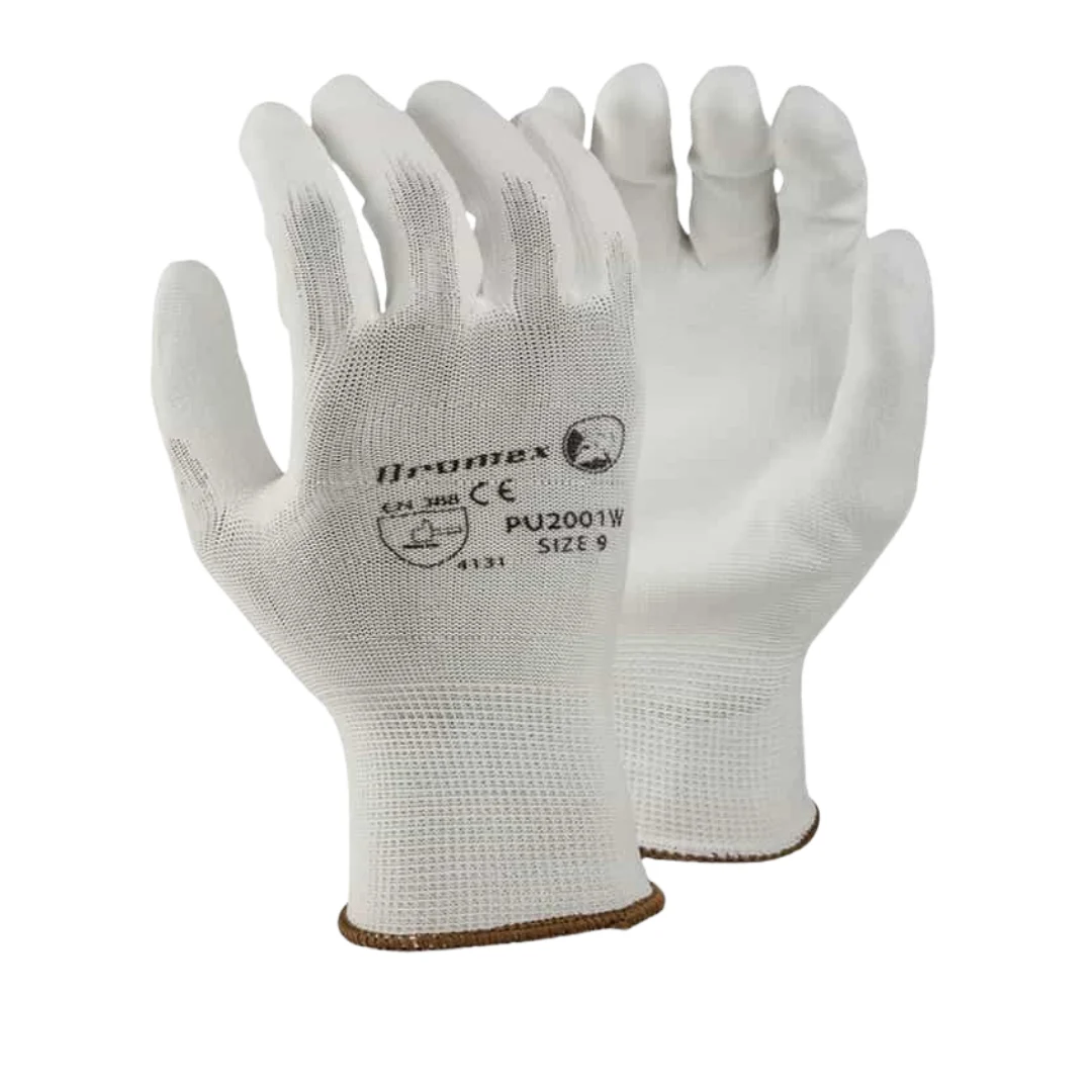 White PU Palm Coated On White Knitted Shell