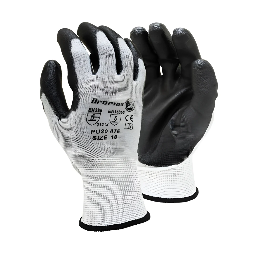 White PU Coated On Light Grey Carbon Knit